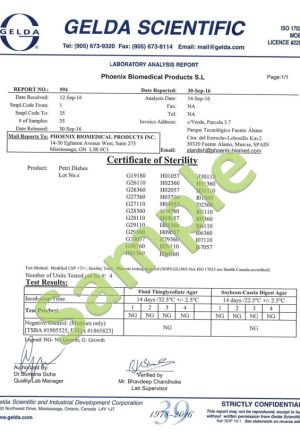 Sterility Certificate (sample)